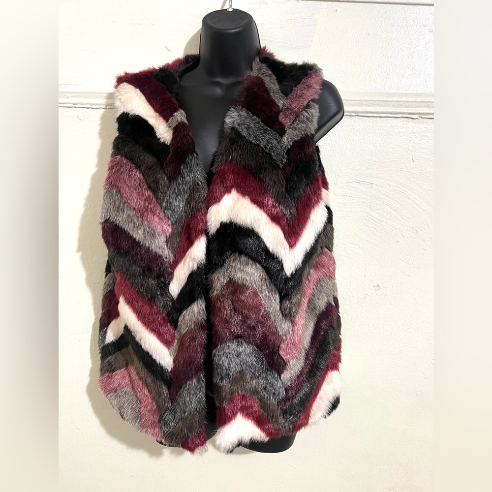 Kimberly C.Faux Fur Vest with Chevron Pattern